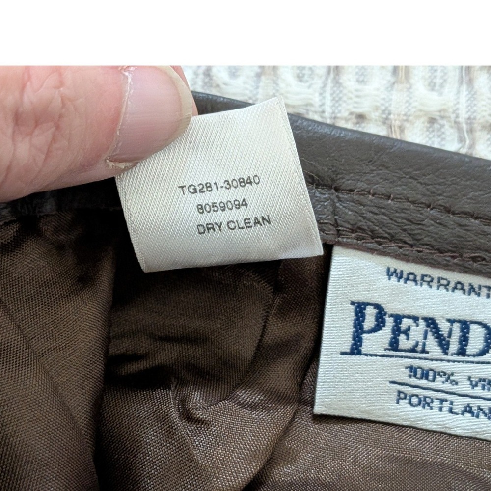 Vintage Pendleton Wool A-Line Skirt Brown Leather Trim Made in USA Size 10 - Picture 9 of 10